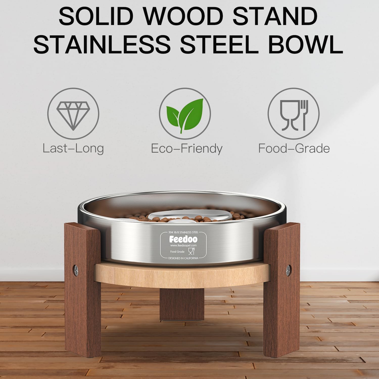 Elevated Dog Bowl Stand, 6'' Height Raised Stand for Medium Dogs, Includes 2Cups Stainless Steel Slow Feeder Dog