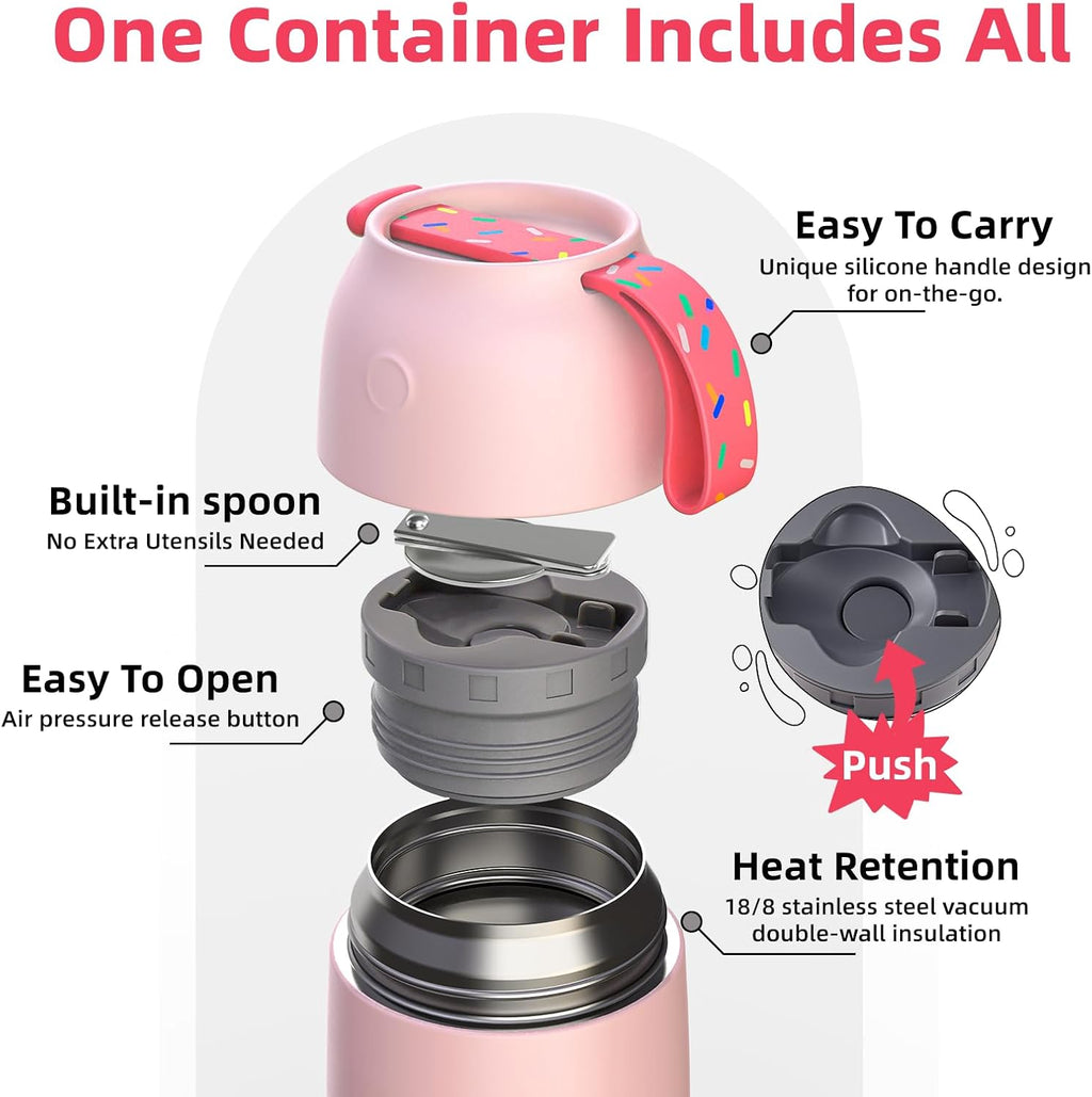 Thermo for Hot Food for Adults Kids | Wide Mouth, 18 oz Insulated Food Jar with Spoon, Leakproof Soup Thermo for