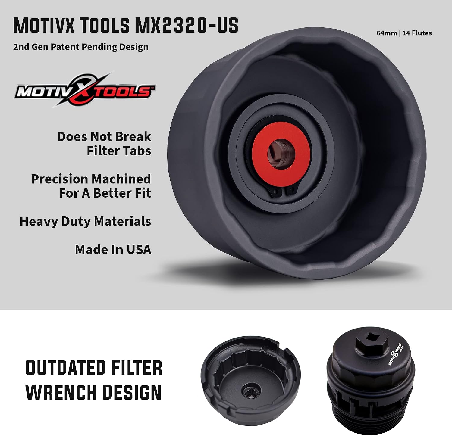 Oil Filter Wrench for Toyota Camry, Tundra, Tacoma, 4Runner, RAV4 and More - 64mm 14 Flute Precision CNC Machined