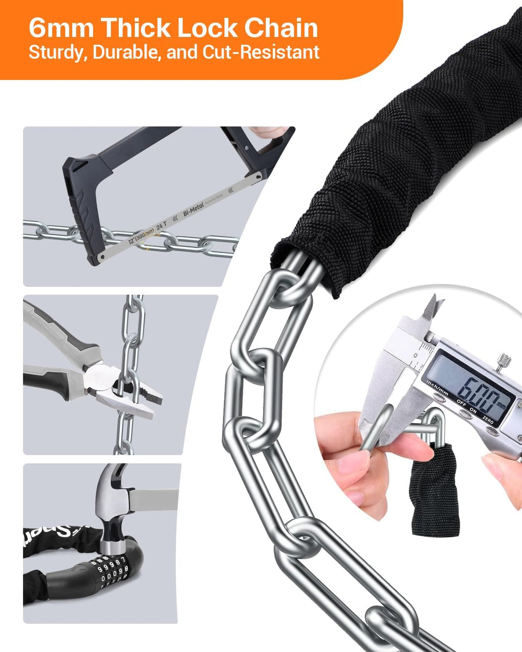 Bike Lock: 5 Digit Combination High Security Anti Theft Bike Chain Lock - 3.2/3.6/4ft Heavy Duty Keyless Bicycle Lock