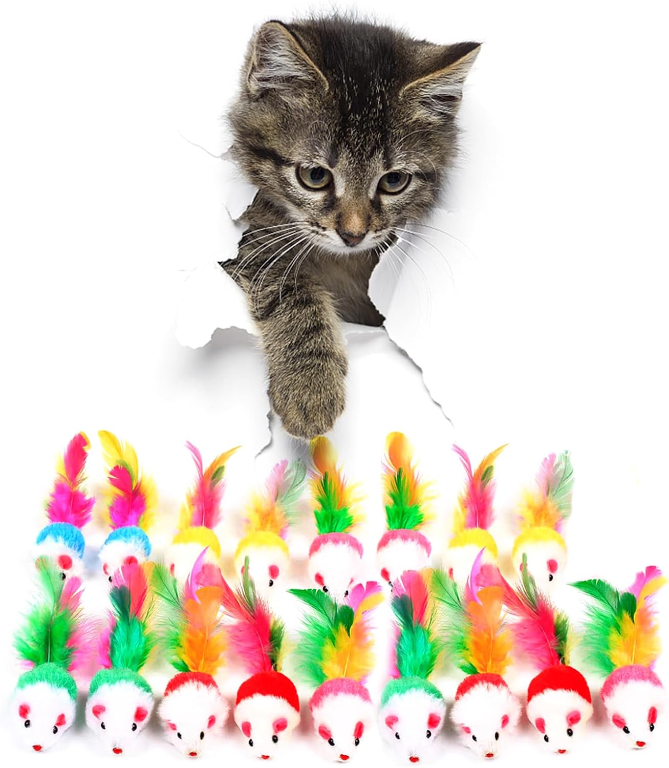 Cat Mouse Toys 17 Pack, Interactive Cat Toys for Indoor Cats, Catnip-Scented Plush Mice with Feather Tails & Rattle