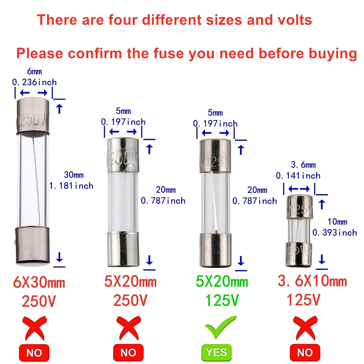BOJACK 5x20 mm 3 A 3 amp 125 V 125 Volt 0.2x0.78 Inch F3AL125V Fast-Blow Glass Fuses (Pack of 10)