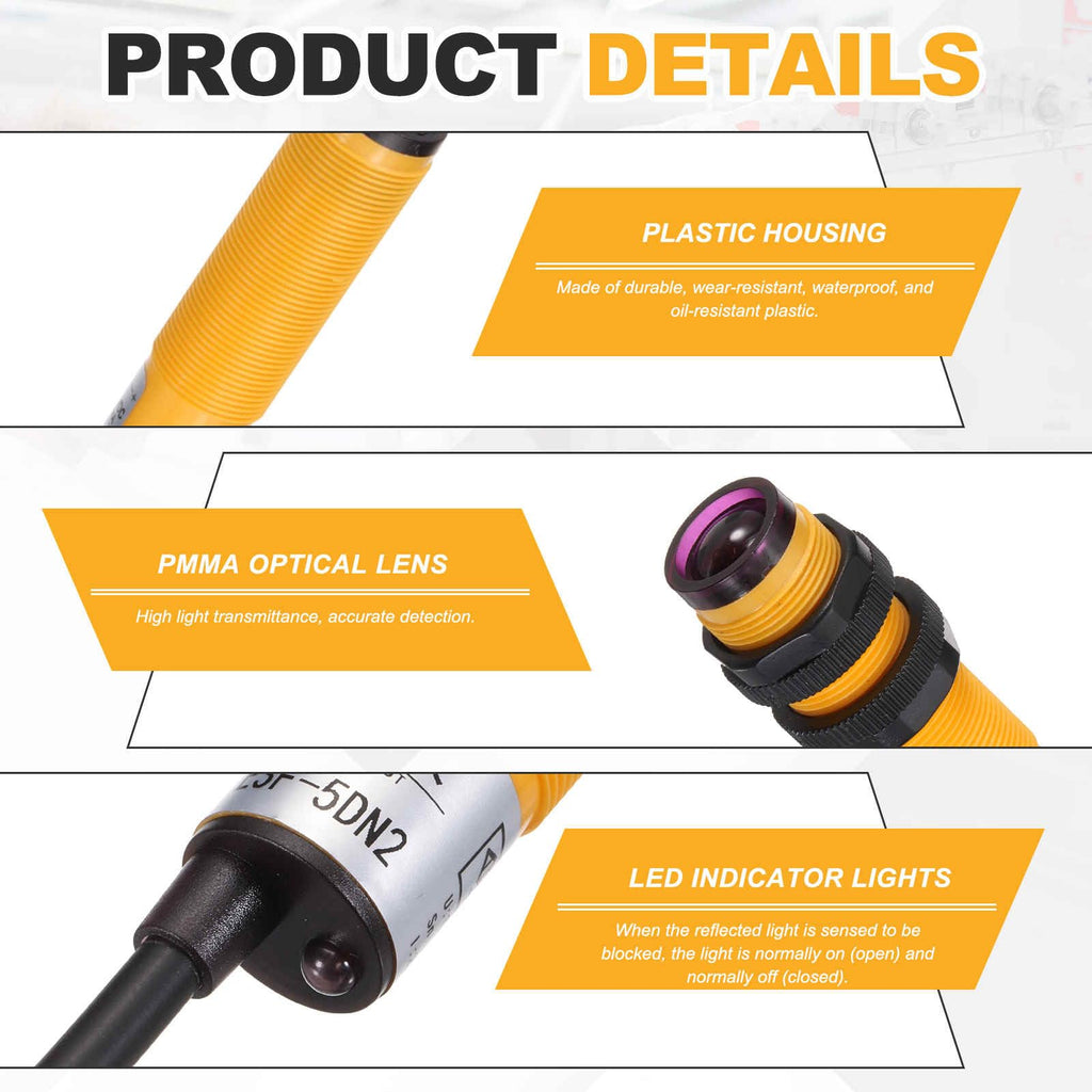 MECCANIXITY 2Pcs E3F-5DN2/5L Photoelectric Sensor Detection Distance 5M