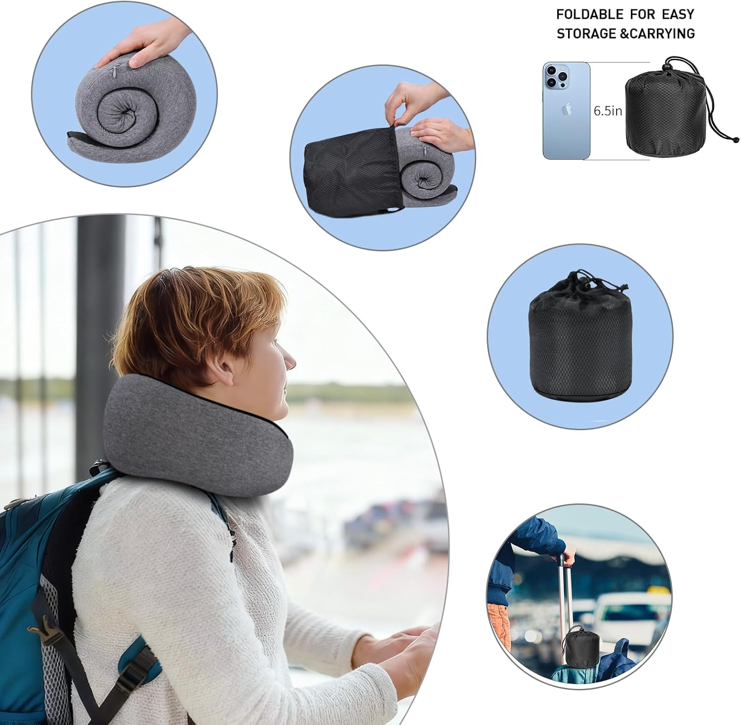 Neck Travel Pillows for Airplanes Memory Foam Neck Comfort Pillow Compact Ergonomic Design Sleeping Essentials for