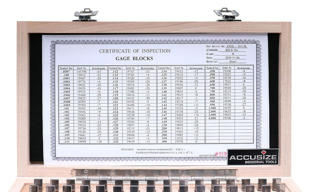 Accusize Industrial Tools Precision 81-Piece Steel Gauge Block Set, Grade B Accuracy, Corrosion-Resistant, P900-S581