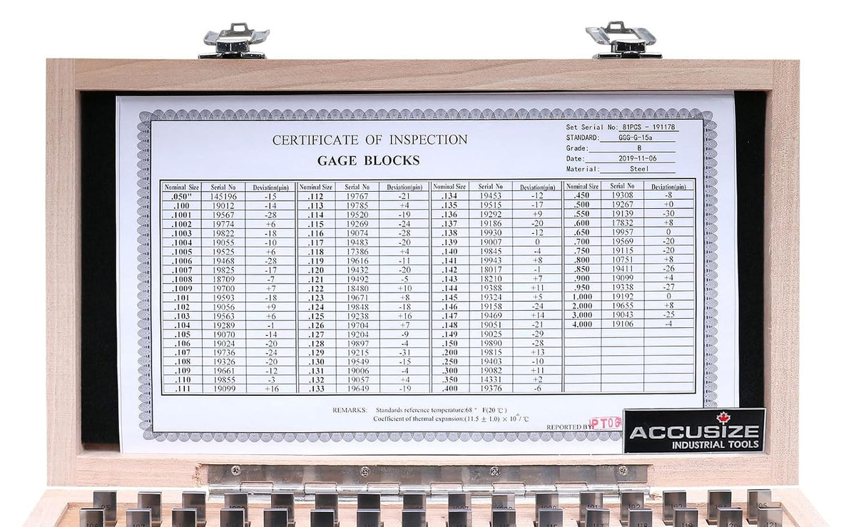 Accusize Industrial Tools Precision 81-Piece Steel Gauge Block Set, Grade B Accuracy, Corrosion-Resistant, P900-S581