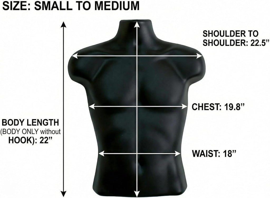 Black Male Mannequin Torso Hollow Back Body Stackable Dress Form with Hanging Hooks for Tshirt Display, Countertop