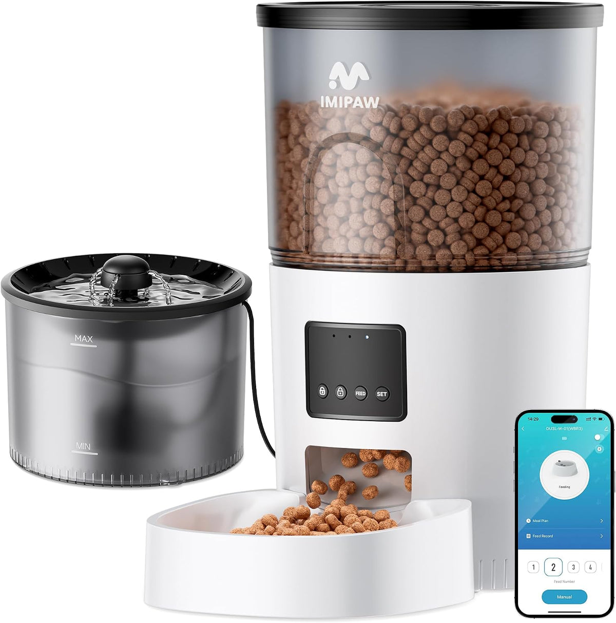 5G WiFi Automatic Cat Feeder and Water Dispenser, Timed Dry Food Dispenser APP Remote Control, Programmable Portions