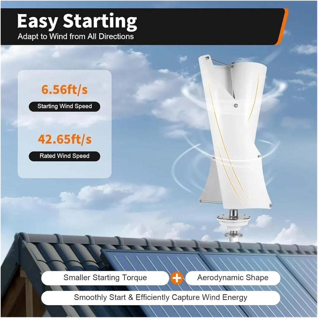 12V 400W Vertical Axis Wind Turbine Generator Kit MPPT Controller | Converts wind energy into electrical power for