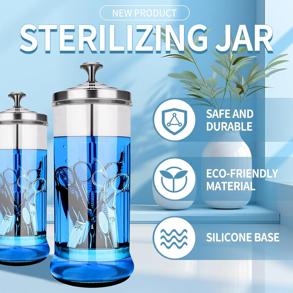 Disinfectant Sterilizer Glass Jar - Capacity 37 Oz Glass with Removable Strainer Tray for Cleaning, Storage &