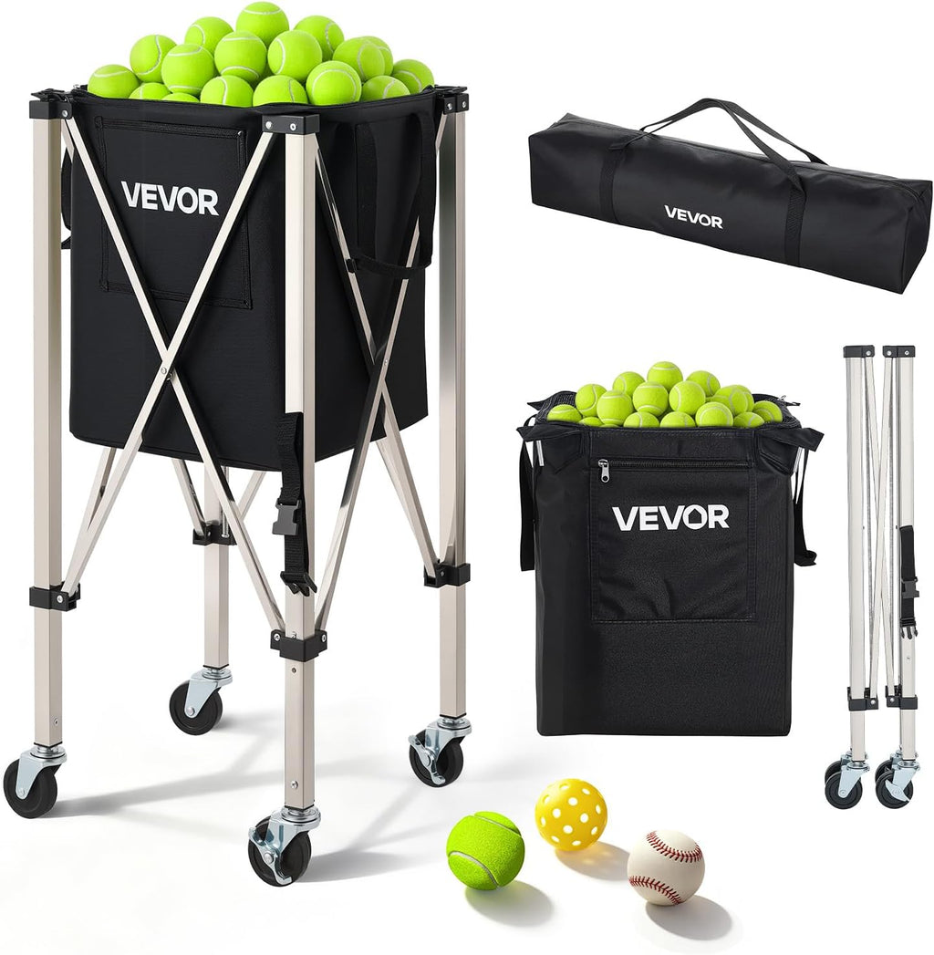 Tennis & Pickleball Hopper Holds 200/175/150/120 Balls, 3-in-1 Tennis Foldable Pickleball Basket Cart for Easy