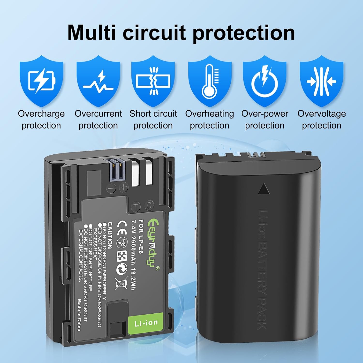 2600mAh 2-Pack of LP-E6 Batteries and Dual Battery Charger Replacement LP-E6 LP-E6N for Canon EOS R R5 R6 R7 60D
