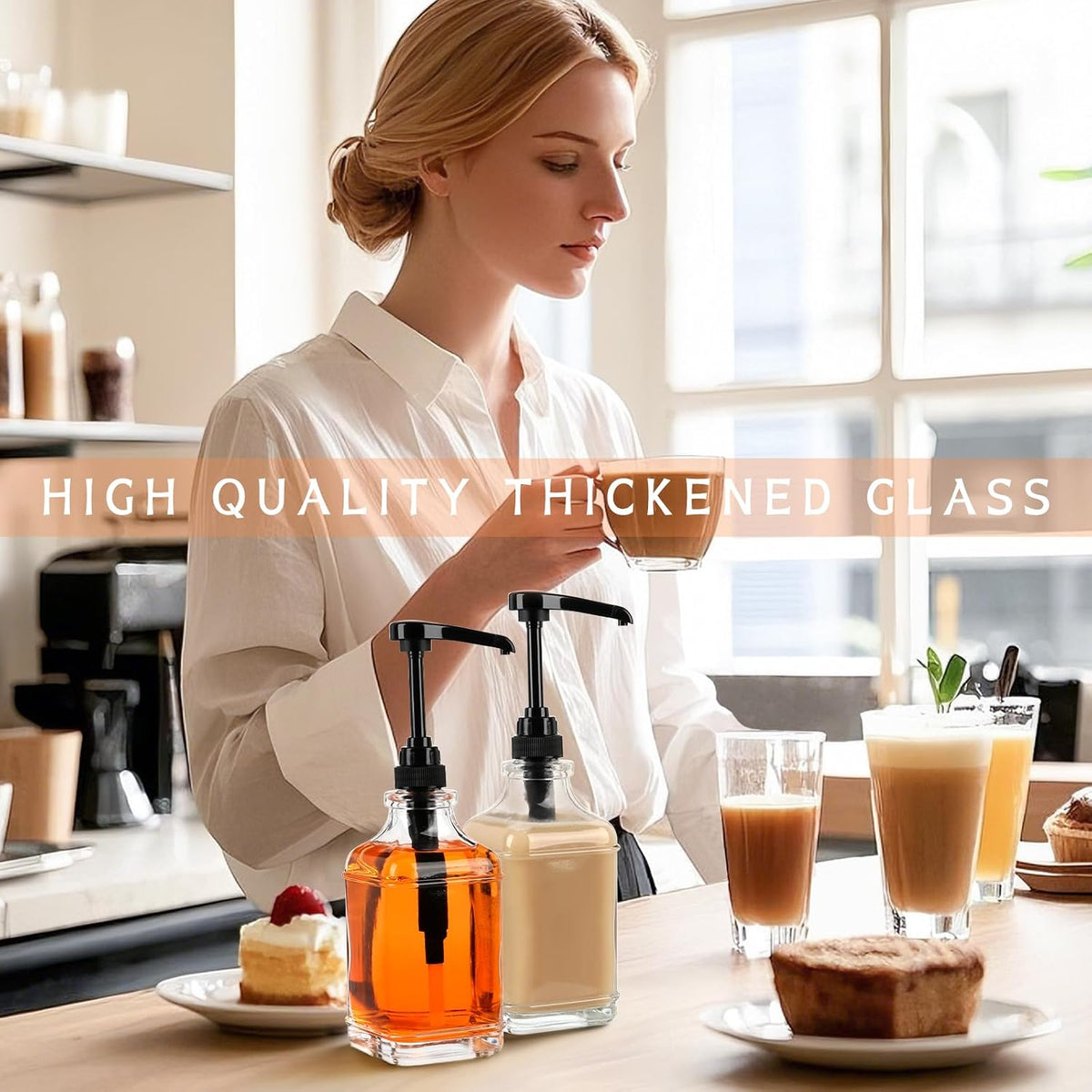 16 oz 2 Pack Glass Coffee Syrup Dispenser with 1/4oz Black Pump