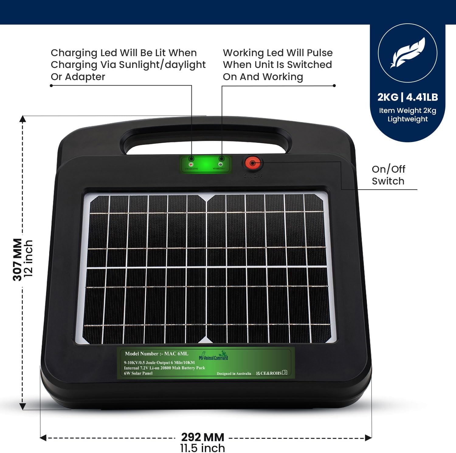 Solar Power Electric Fence Energizer Charger 0.5 Joules
