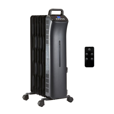 Portable Oil Space Heater with Remote Control, 7 Oil-Filled Fins, Adjustable Thermostat, 3 Heat Settings, Tip-Over