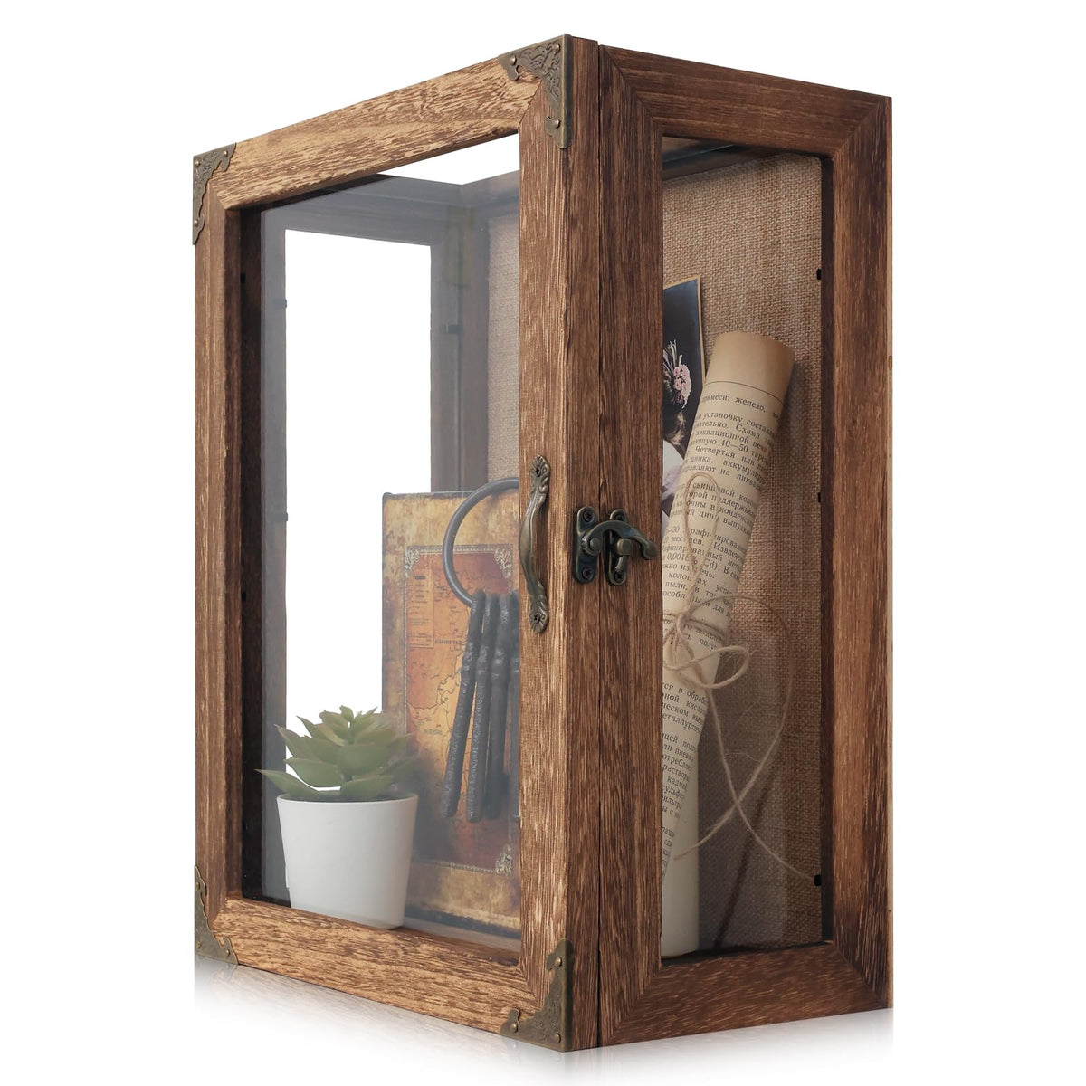 Shadow Box Display Case 11x14 Deep with Glass on 4 Sides, 6.2in Depth Wall Mounted Memory Box for Keepsakes, Wooden