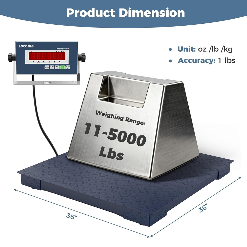 36"x36" Heavy-Duty Industrial Floor Scale, 5000lb x 0.5lb, Navy