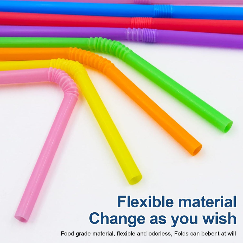 [200 Pack] 8.5" High Multicolour Flexible Plastic Straws