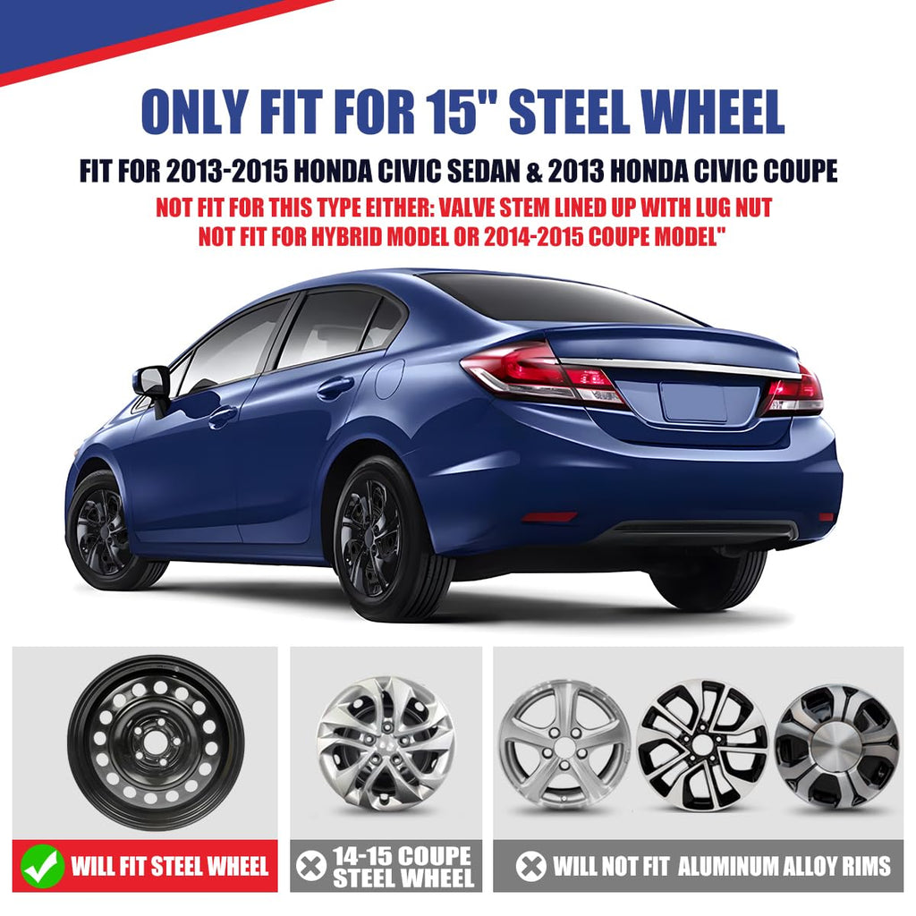15" Hubcaps for 2013-2015 Civic, PP Material, 4 PCS, Black Lacquer