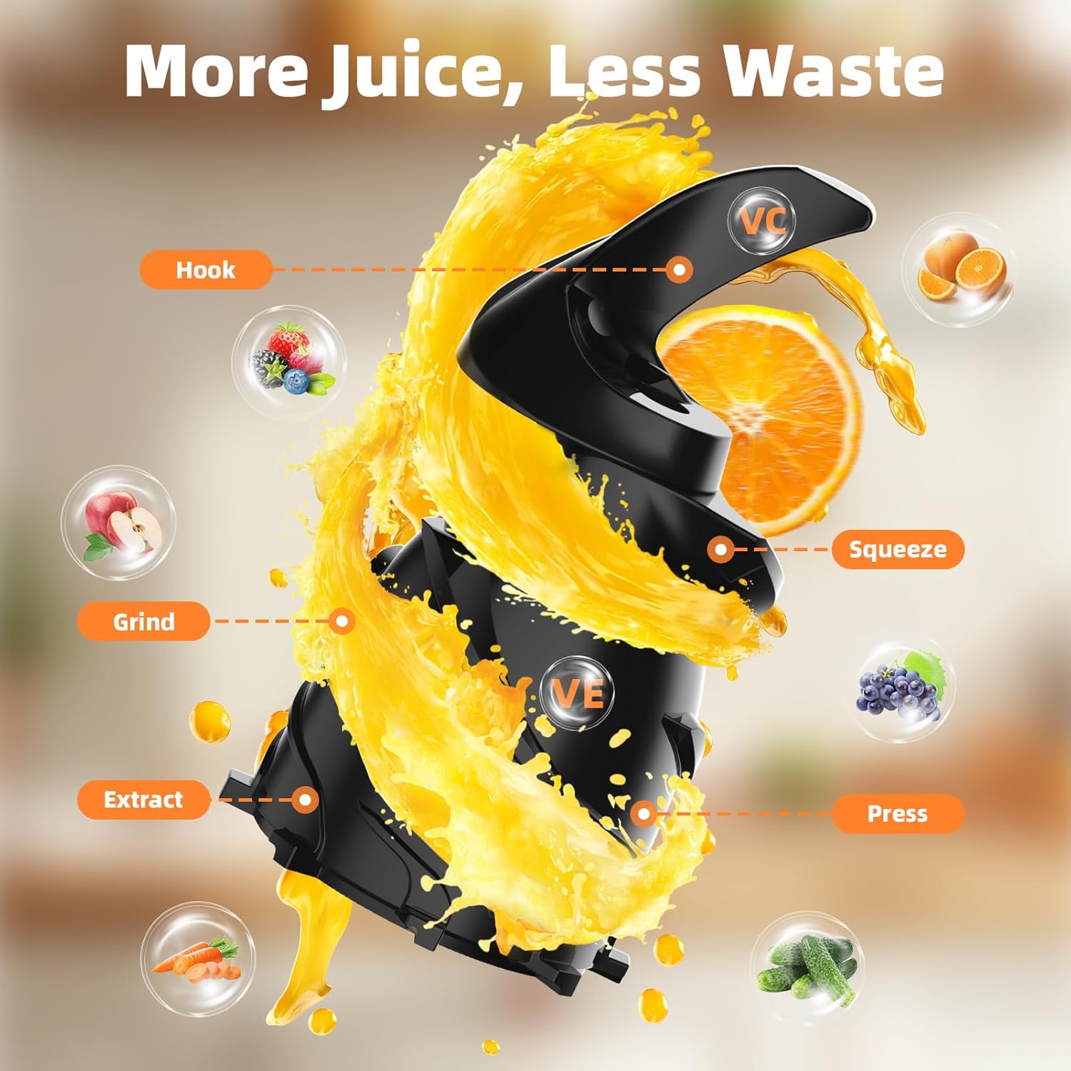 Juicer Machines, 6" Large Feed Chute Cold Press Juicer