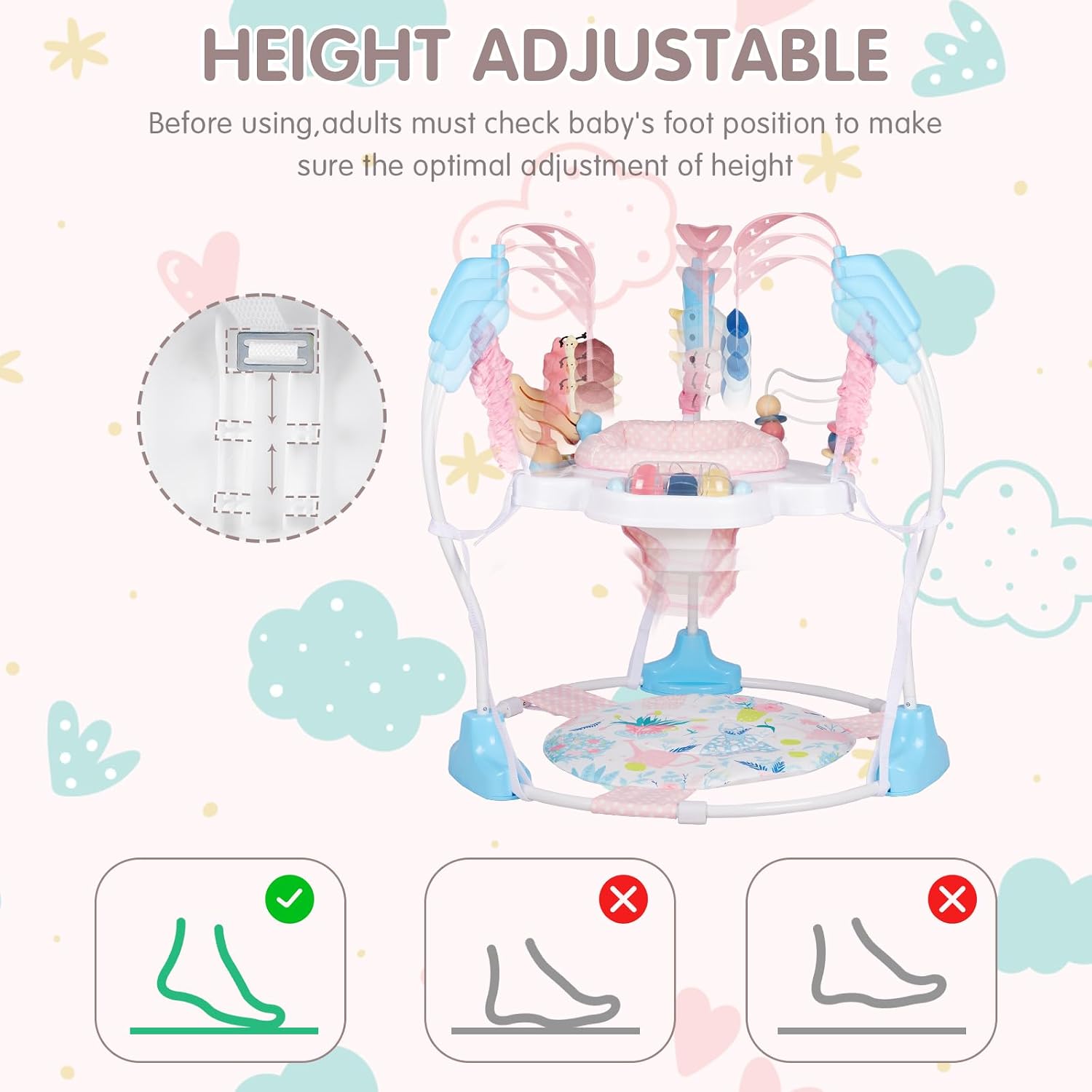 Baby Activity Center, 3-in-1 Baby Jumper, Infant Activity Center with 360° Rotating Seat, Music, Lights, 3 Adjustable