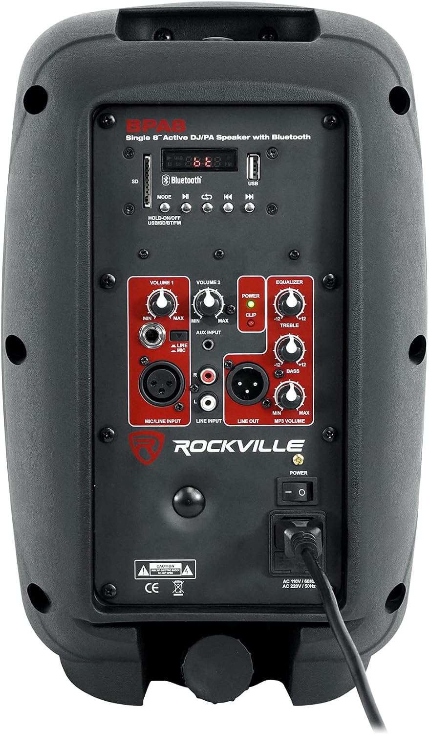BPA8 300W Peak/75W RMS 8" Powered PA Speaker, Bluetooth, USB/SD, EQ, 1" Titanium Driver, Stand Mount/Flyable, for DJs