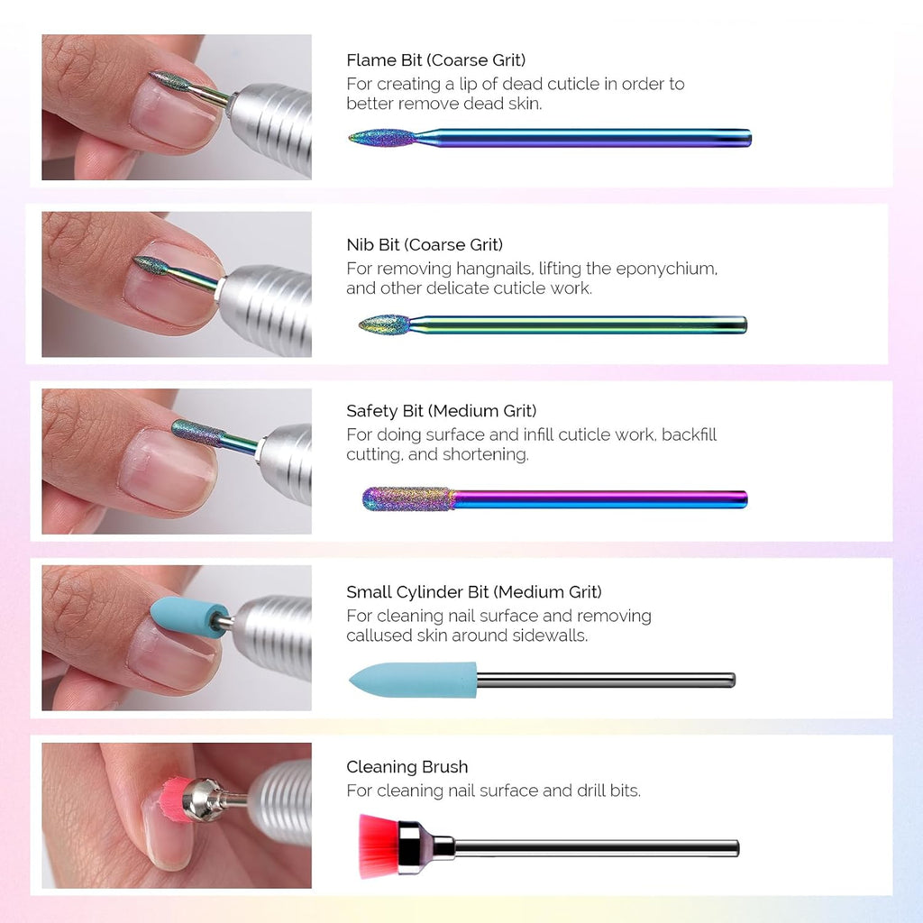 10pcs Nail Drill Bits Diamond Cuticle Set Rainbow | 3/32''for Nail Drill Efile,Two-Way Rotation,Acrylic Nails Poly