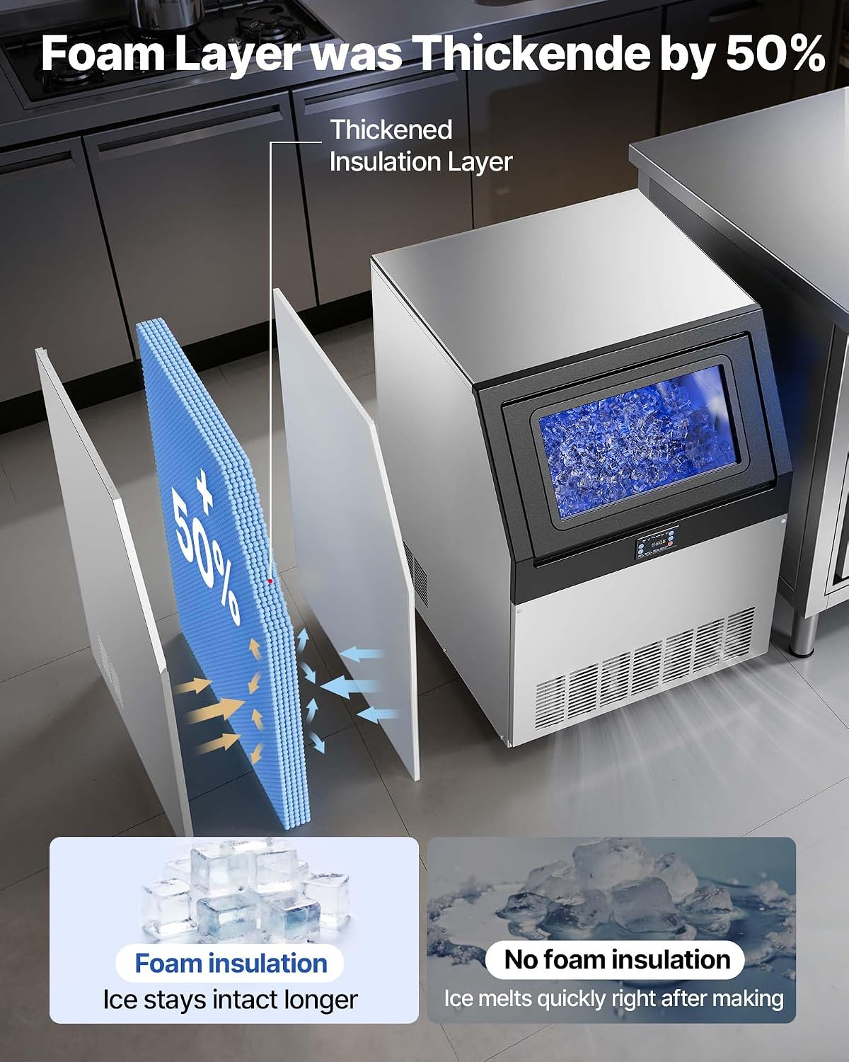 Commercial Ice Maker Machine, 360 lbs/24h with 55-85 lbs Storage Capacity, Built-in/Freestanding/Under Counter