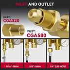ARCCAPTAIN Argon/CO2/Helium Regulator, CGA580 and CGA320 Inlet Connection
