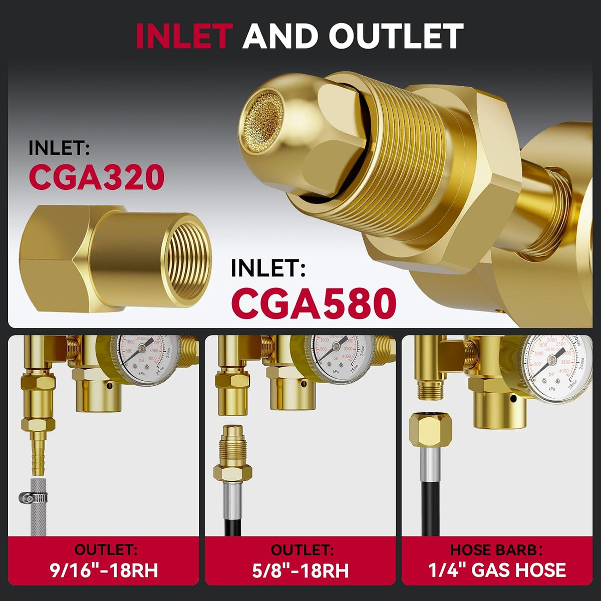 ARCCAPTAIN Argon/CO2/Helium Regulator, CGA580 and CGA320 Inlet Connection