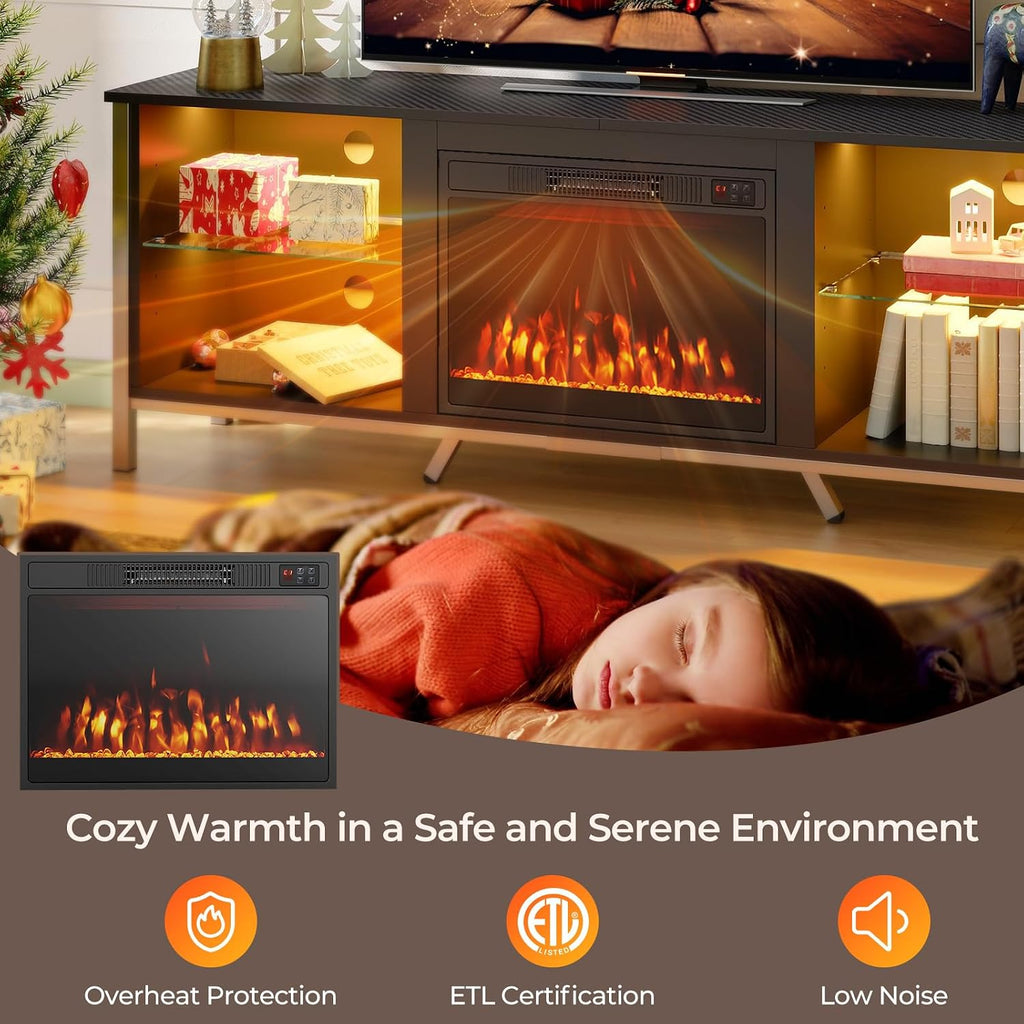 23-inch Electric Fireplace Inserts - 750W/1500W Fireplace Heater w/3 Flame Color, Adjustable Crystal Brightness