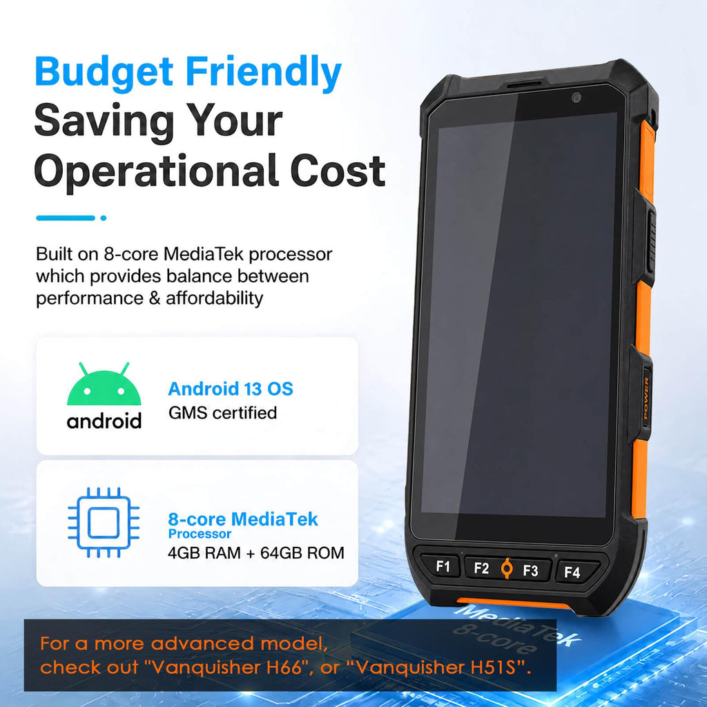 Android 13 Barcode Scanner Handheld Mobile Computer, 5.5-inch Touchscreen PDA Scanner with Integrated Honeywell 1D &