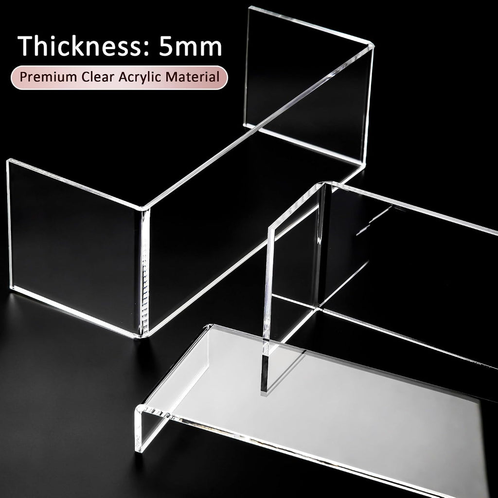 1 Set Large Acrylic Clear Display Risers, 3 Sizes 12" Rectangular Showcase Collectibles Display Shelf, 5 mm Thick