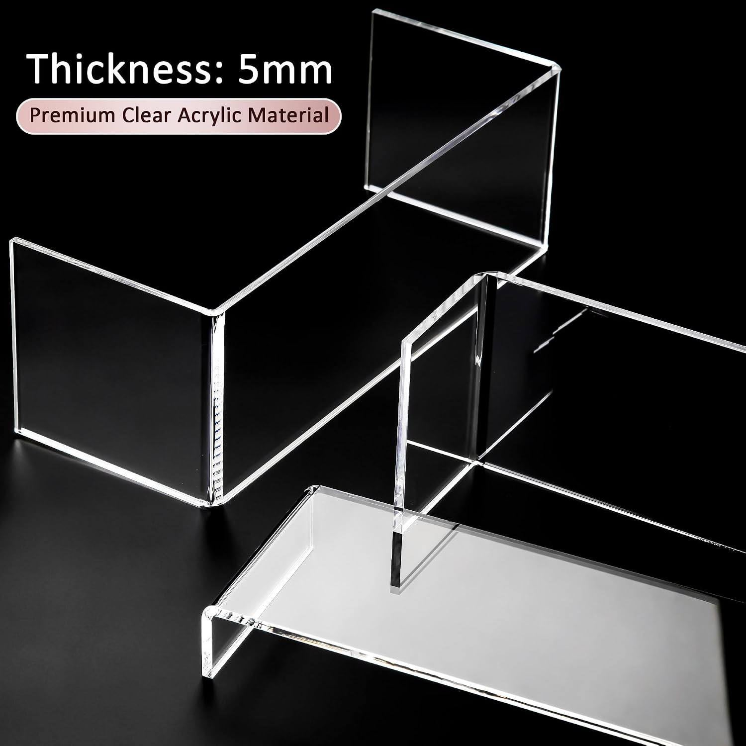 1 Set Large Acrylic Clear Display Risers, 3 Sizes 12" Rectangular Showcase Collectibles Display Shelf, 5 mm Thick
