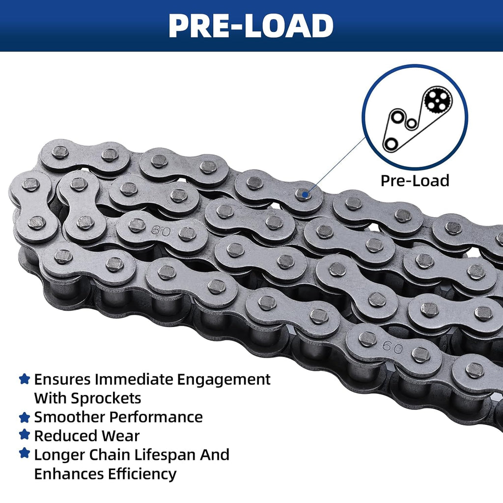 #60 Roller Chain, 10 Feet Carbon Steel Chain with 4 Free Connecting Links
