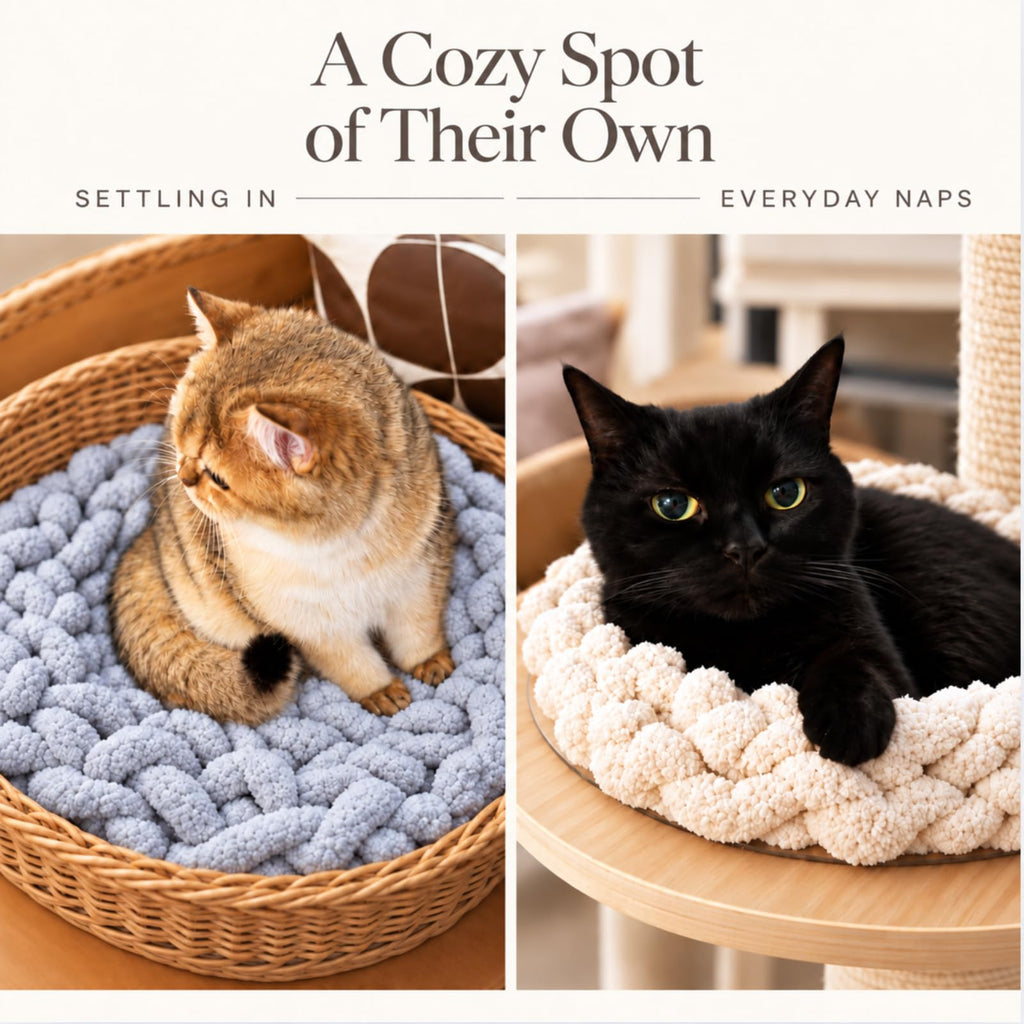 Cat Kneading Mat, Handmade Round Cushion Bed Pad Kittens (White,M)