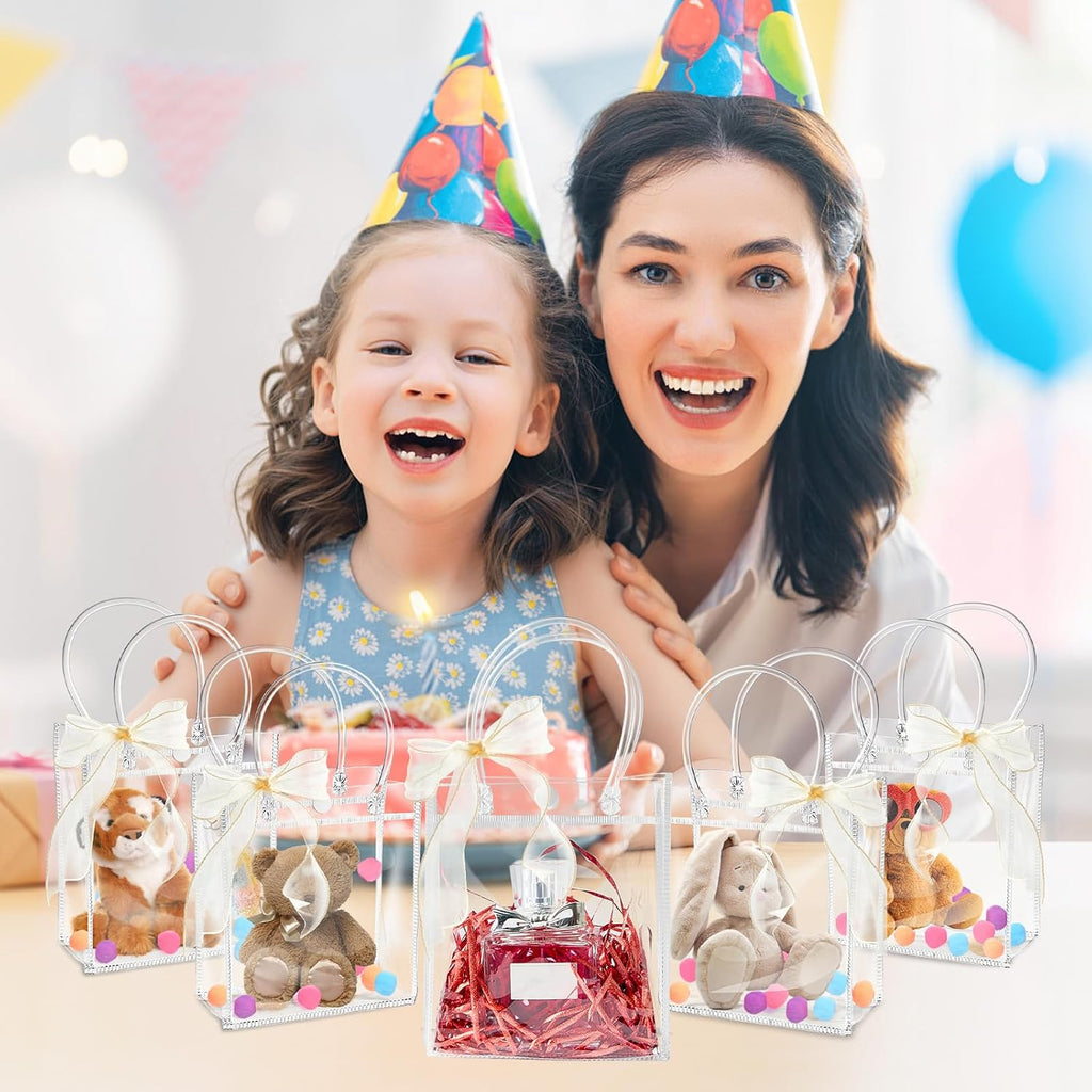 50 Pack 4.92" x 2.75" x 5.9" Clear Plastic Gift Bags with Handles