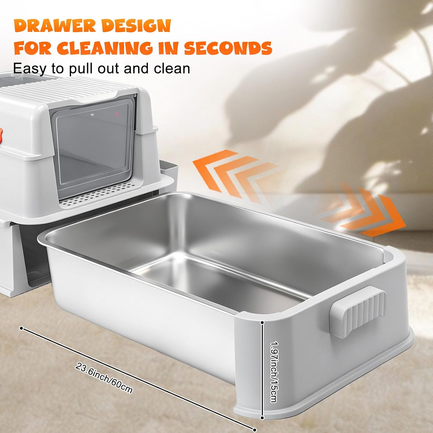 Enclosed Stainless Steel Cat Litter Box with Drawer, XL Large Metal Cat Box with Lid for Indoor Cats, Metal Covered