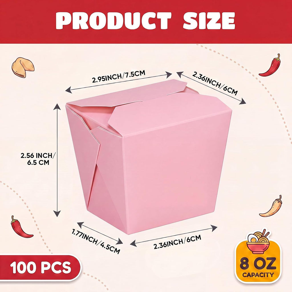 100 Pack 8 oz Chinese Take out Boxes Food Box, Pink