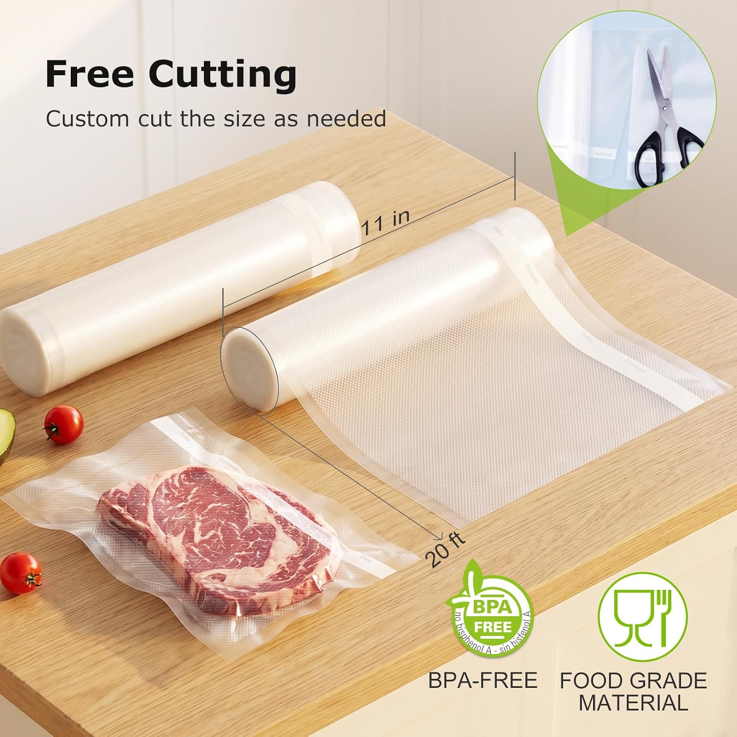 Vacuum Sealer Bags, 11" x 20' Rolls, 2 Pack