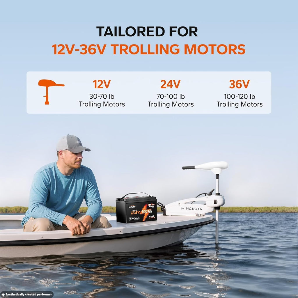 12V 100Ah Trolling Motor LiFePO4 Battery for Marine, Boat, RV, Yacht | Group 31, 100A BMS, Max. 15000 Cycles, Low