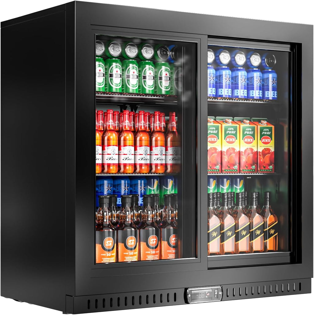 Back Bar Cooler with Sliding Doors, Counter Height Beverage Cooler