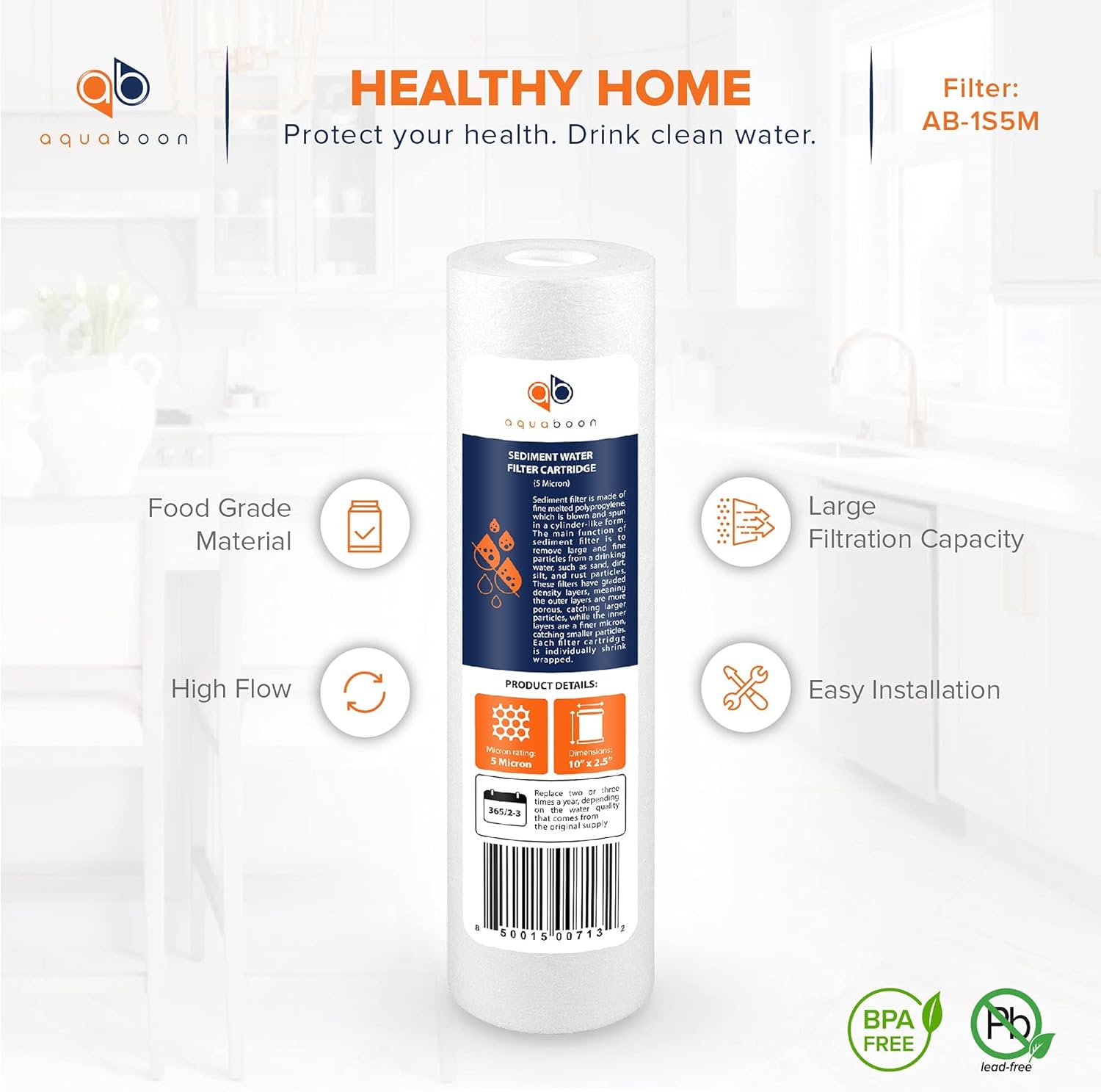 5 Micron 10 x 2.5 Sediment Filter - Whole House Water Filter Replacement Compatible with Well Water Filters - P5