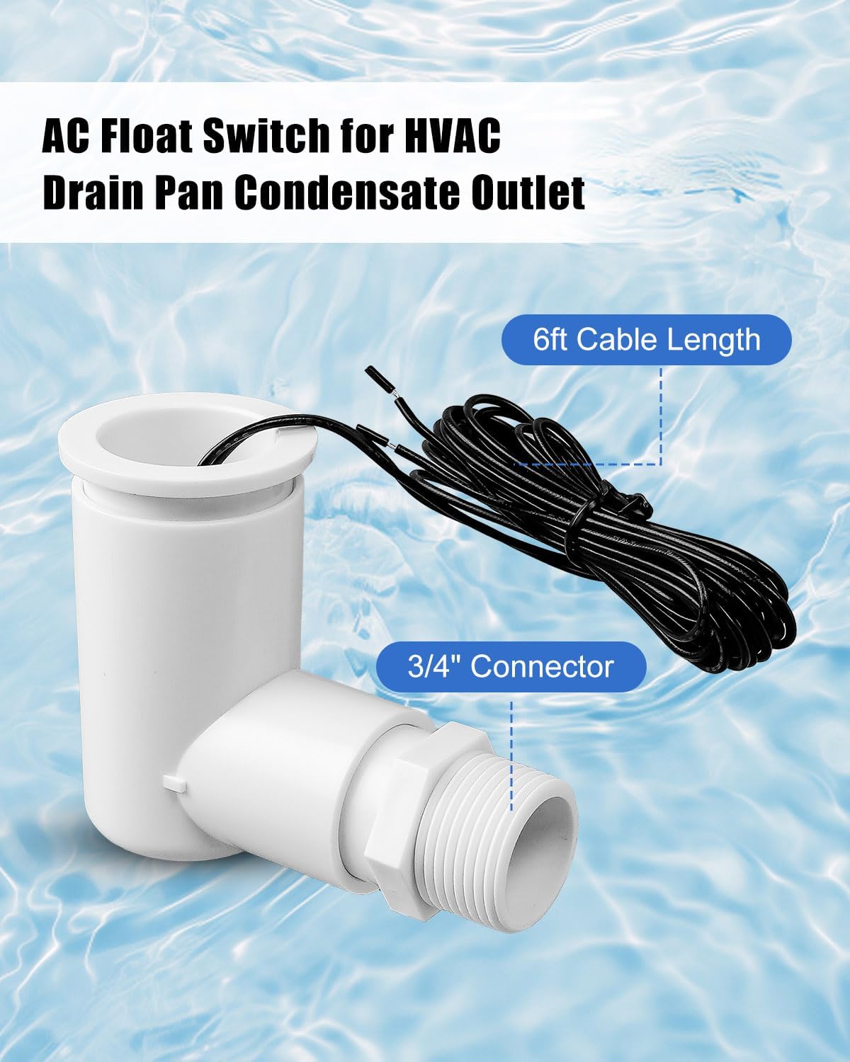 Float Switch Fit for HVAC Drain Pan for Overflow Protection Detection