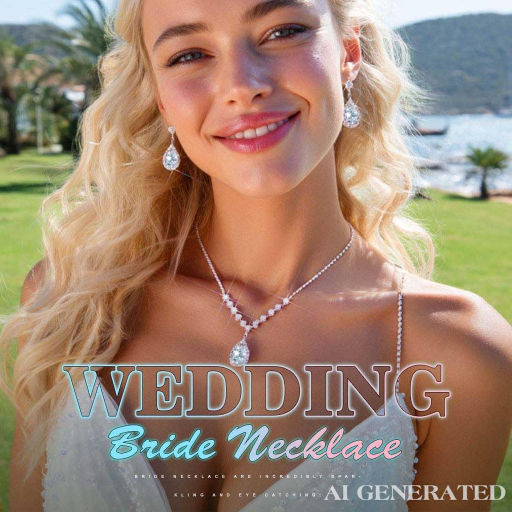 Silver Rhinestone Jewelry Set Wedding Necklace Earrings for Women