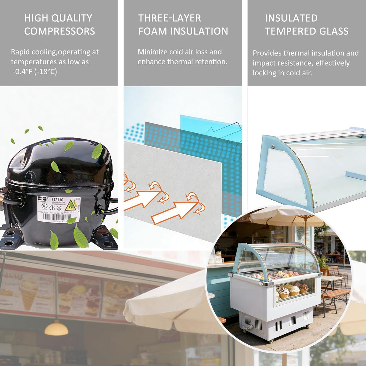 Commercial 10-Pan Gelato & Ice Cream Dipping Cabinet Display Freezer with Tempered Glass Sliding Doors Intelligent