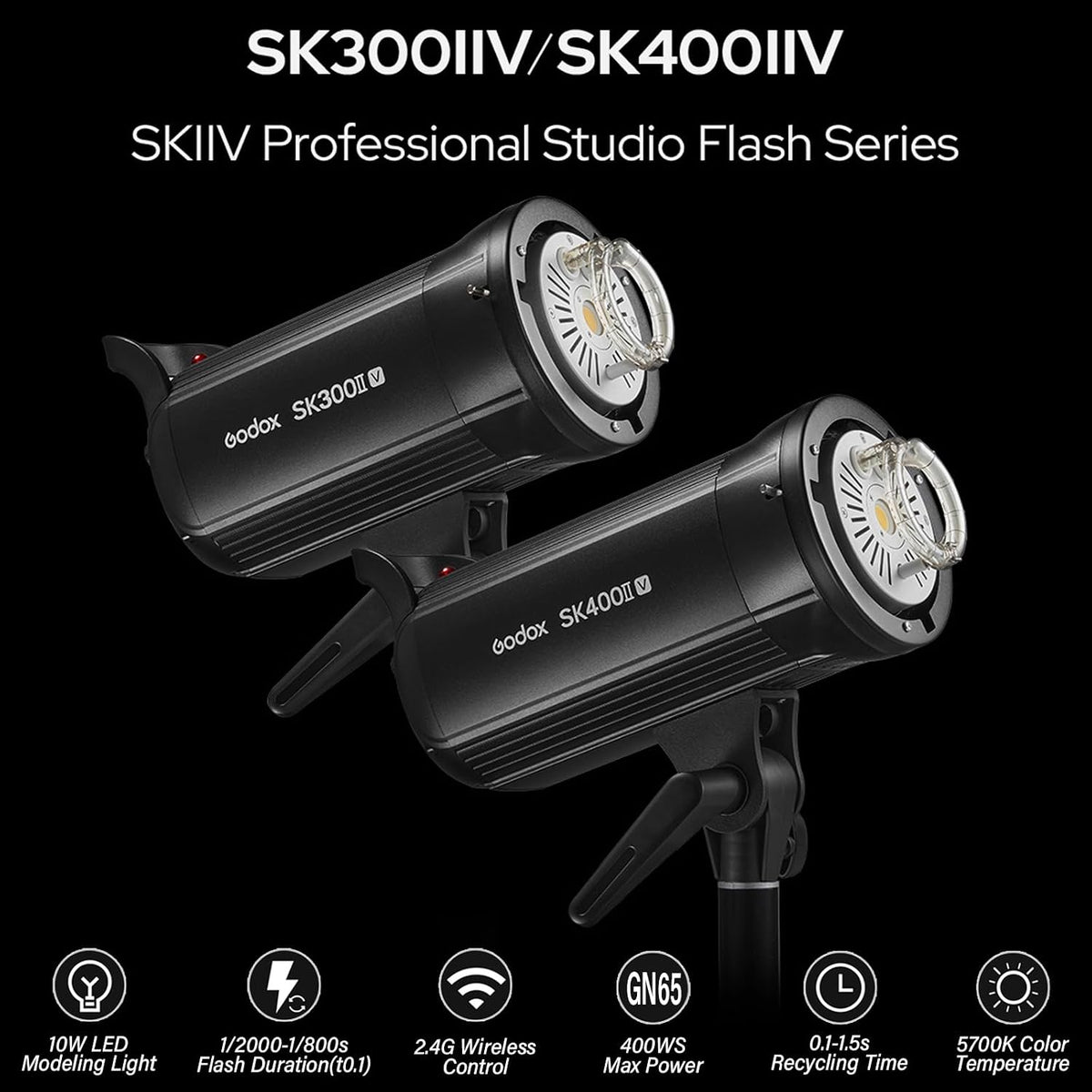 SK400II-V 400Ws Photo Studio Strobe Monolight with Bowens Mount & LED