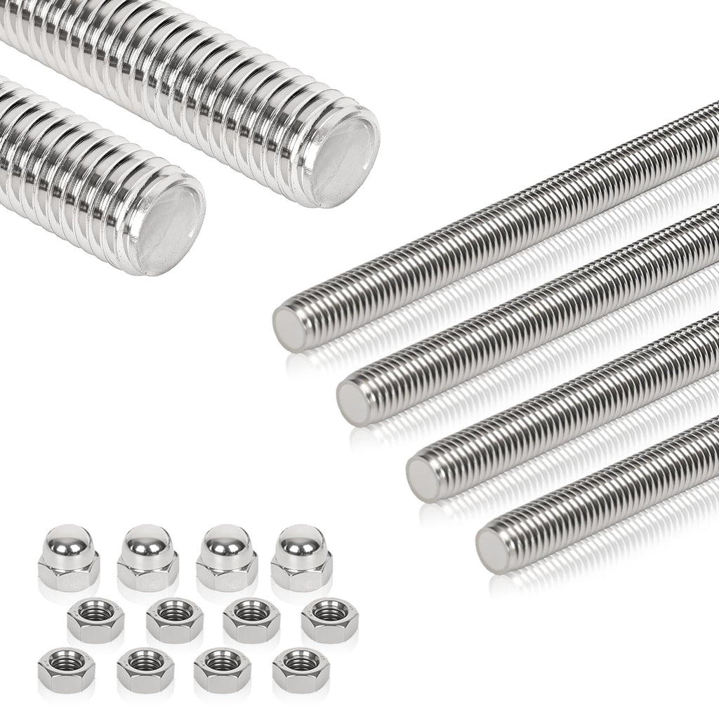 4 Pcs 304 Stainless Steel M8 Threaded Rod,12"(305mm)