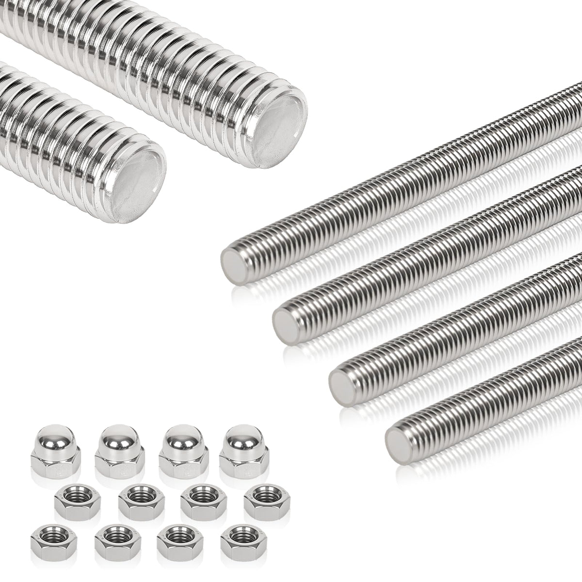 4 Pcs 304 Stainless Steel M8 Threaded Rod,12"(305mm)