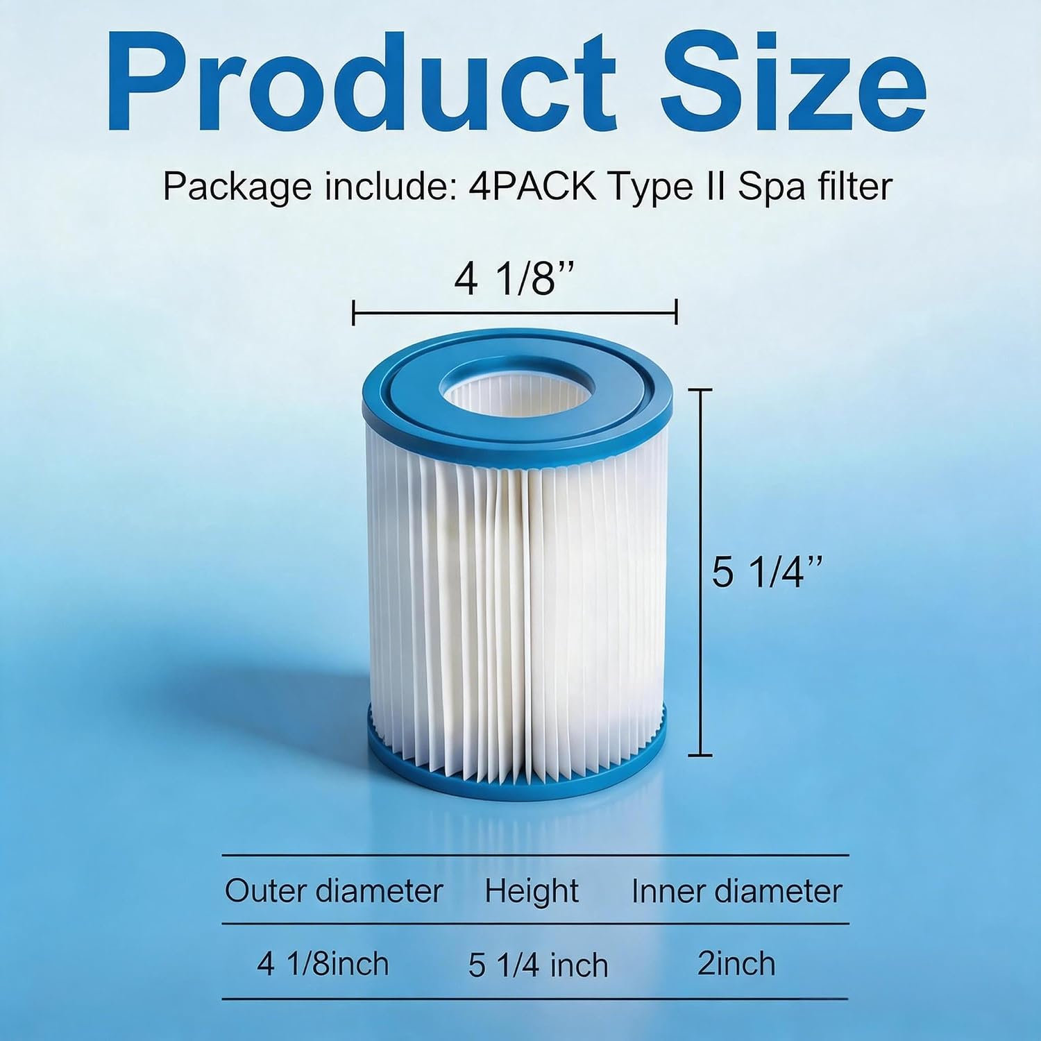 4 Pack Type II Pool Filter Cartridge Replacement, High-Efficiency Filter for 58094 Pumps, Compatible with Lay-Z-Spa